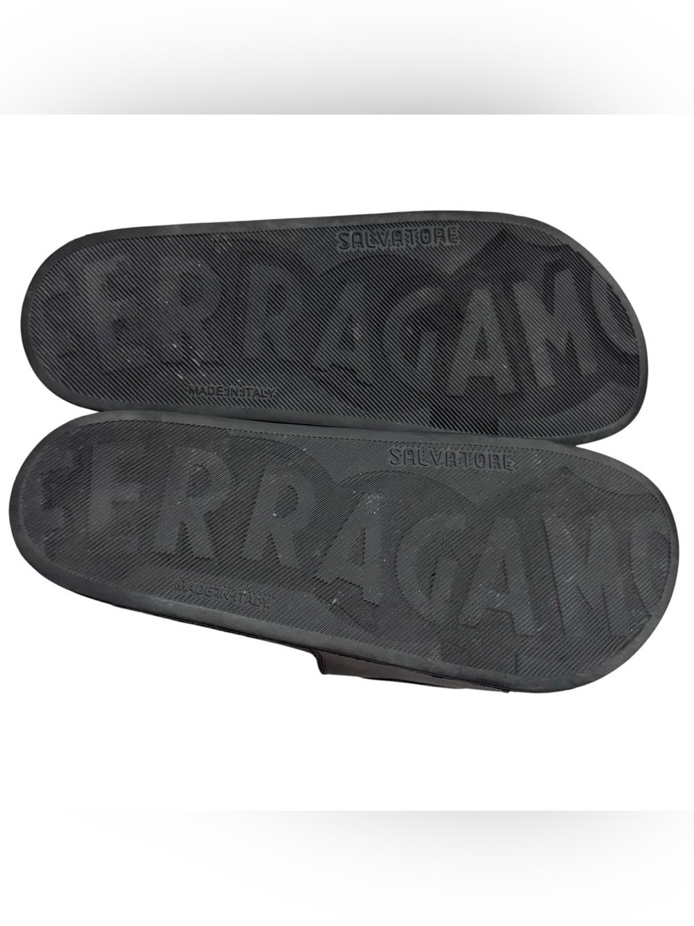 Salvatore Ferragamo Black Slide Sandals Mens Size 9 Groove 2 Rubber Gancini Logo - Picture 2 of 11